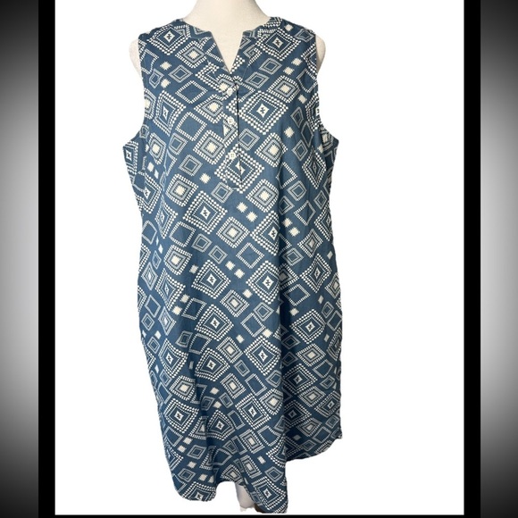 NWT Old Ranch M Organic Cotton Sleeveless Blue Geometric Pattern Tunic Dress - Picture 5 of 15